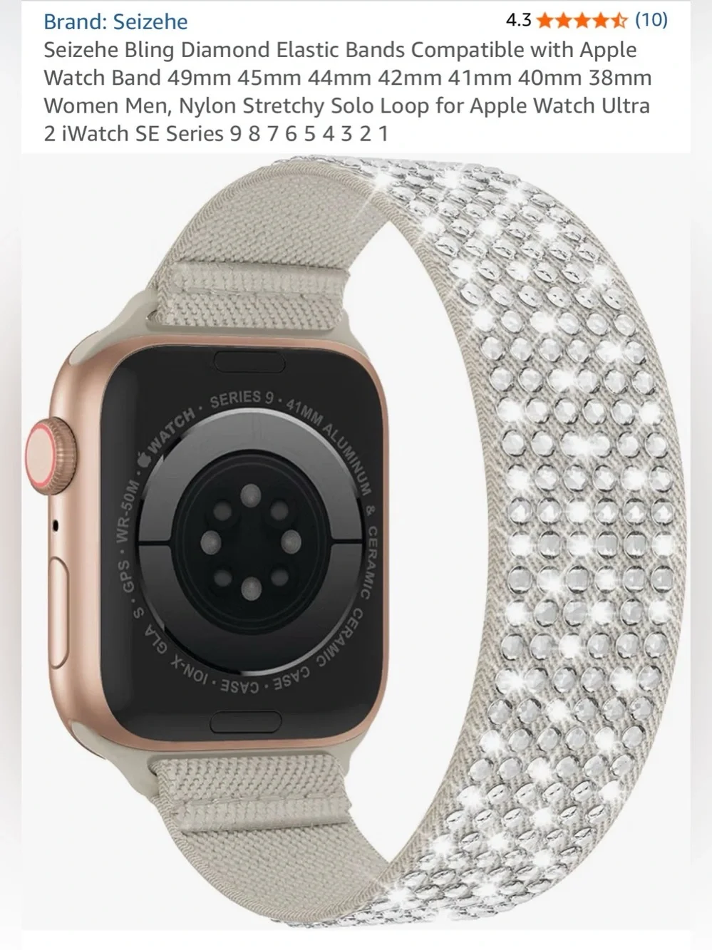 Bling Diamond Elastic Solo Loop Watch Band (fits Apple Watches/Smart Watches